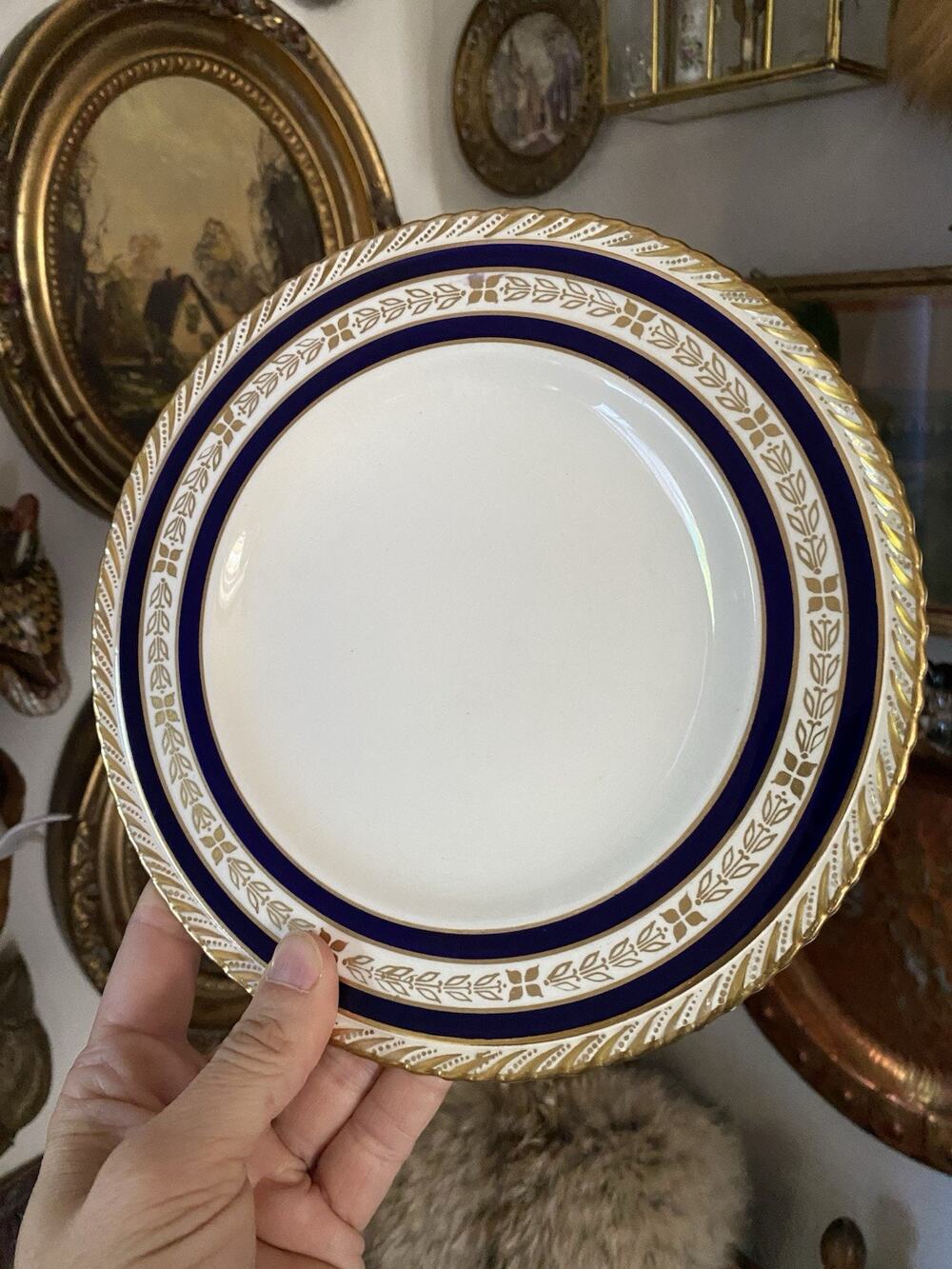 Vintage Crown Ducal England ‘Duchess’ 8” Salad Plates Cobalt Gold Set Of 2